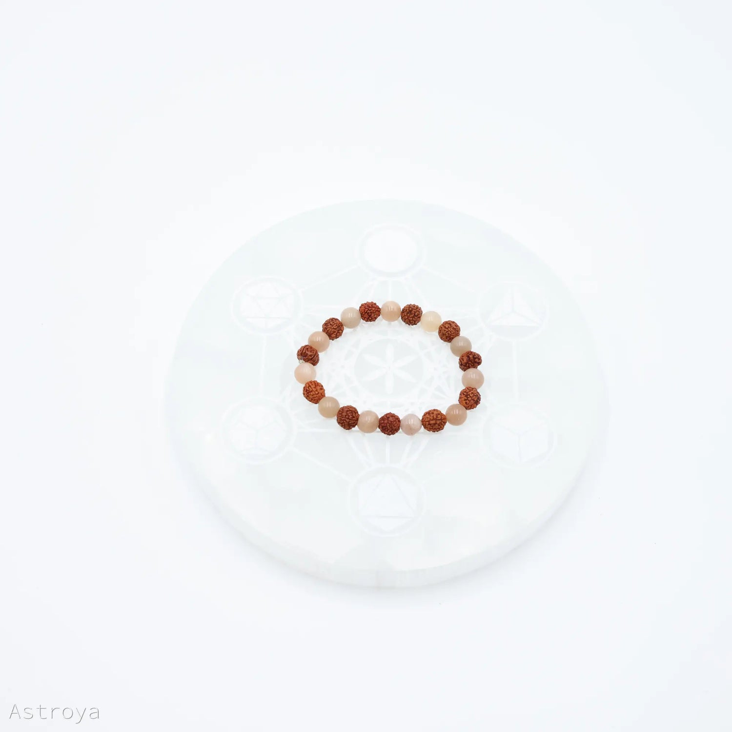 Bracelet Rudraksha - Pierre de lune pêche