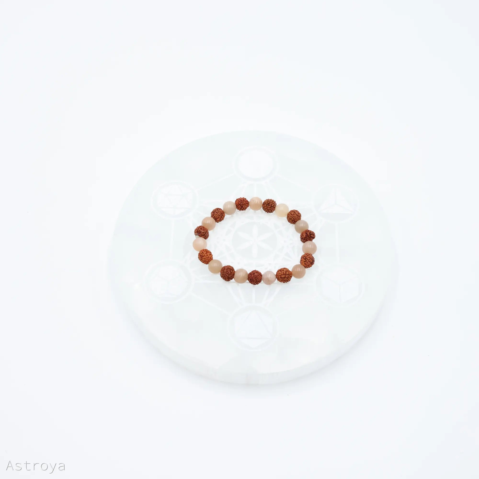 Bracelet Rudraksha - Pierre de lune pêche