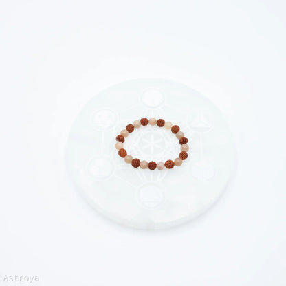 Bracelet Rudraksha - Pierre de lune pêche