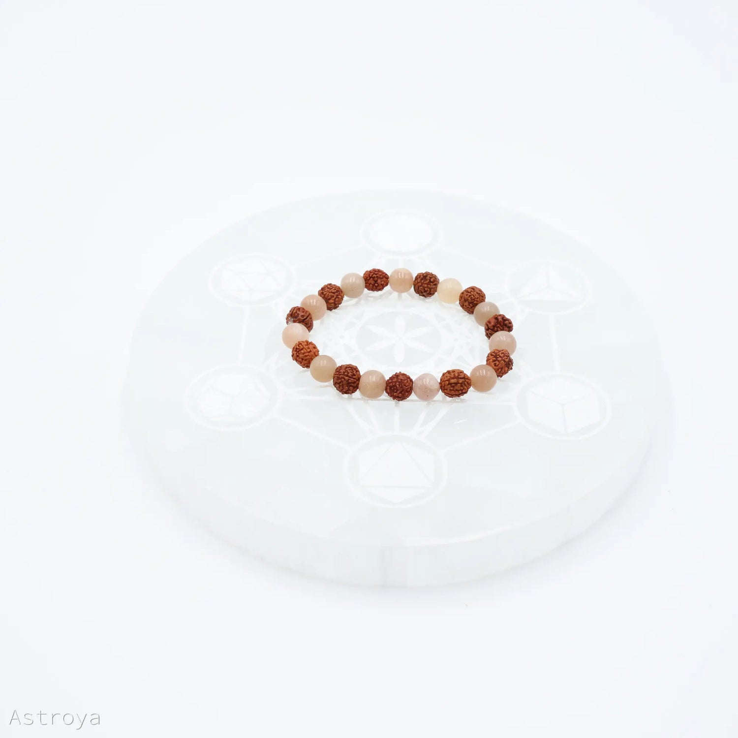 Bracelet Rudraksha - Pierre de lune pêche