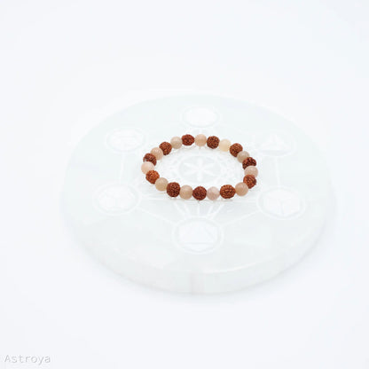 Bracelet Rudraksha - Pierre de lune pêche
