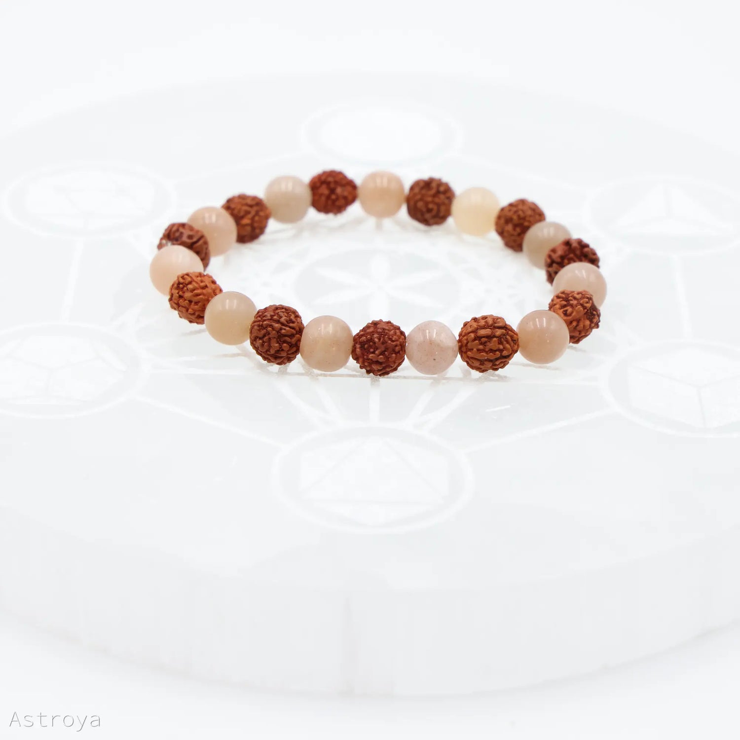 Bracelet Rudraksha - Pierre de lune pêche