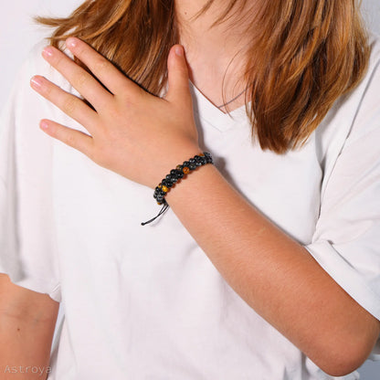 Bracelet en Hématite, Obsidienne et Oeil de tigre double rang