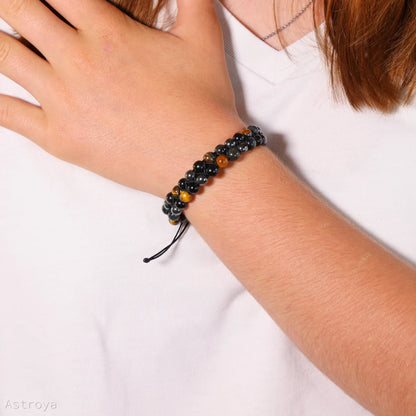 Bracelet en Hématite, Obsidienne et Oeil de tigre double rang