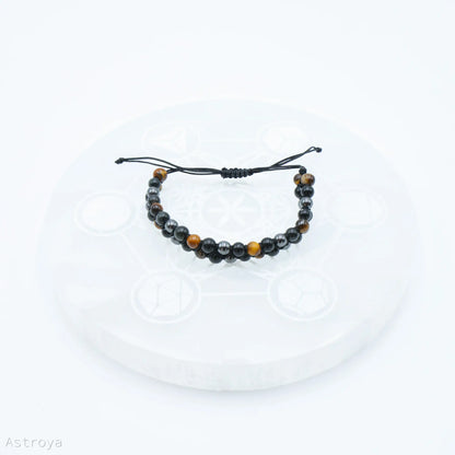 Bracelet en Hématite, Obsidienne et Oeil de tigre double rang