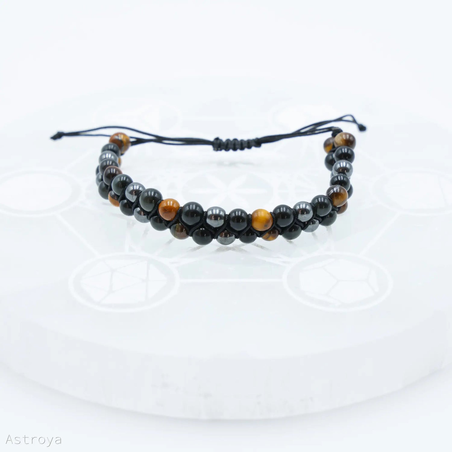Bracelet en Hématite, Obsidienne et Oeil de tigre double rang