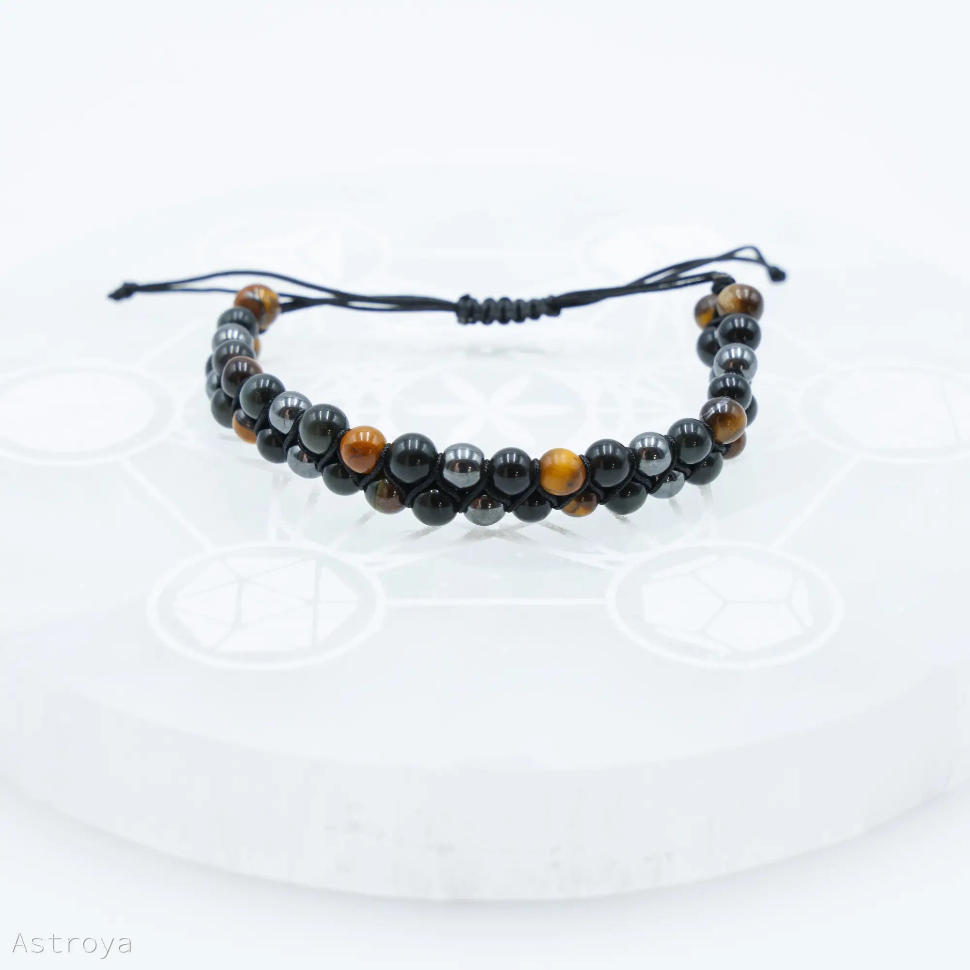 Bracelet en Hématite, Obsidienne et Oeil de tigre double rang