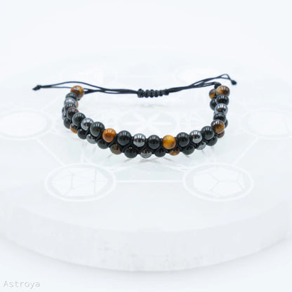 Bracelet en Hématite, Obsidienne et Oeil de tigre double rang