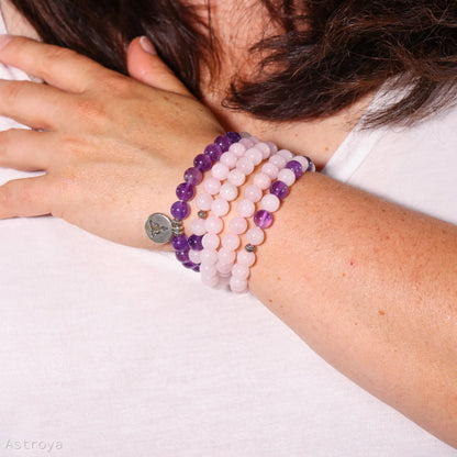 Mala Bouddha en quartz rose et améthyste | 108 perles - tous les bienfaits de la lithothérapie