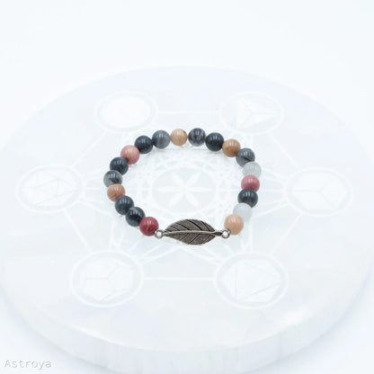 Bracelet Rhodonite - Quartz Gris avec Plume
