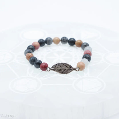 Bracelet Rhodonite - Quartz Gris avec Plume