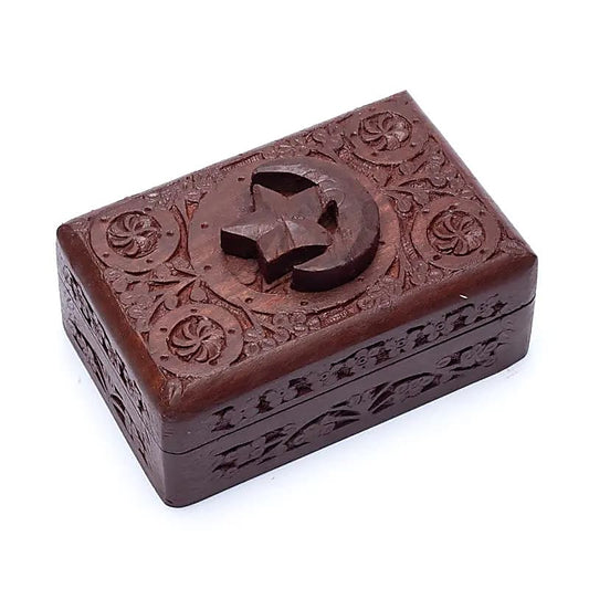 Boite à tarot ou bijoux étoile et lune bois sculpté