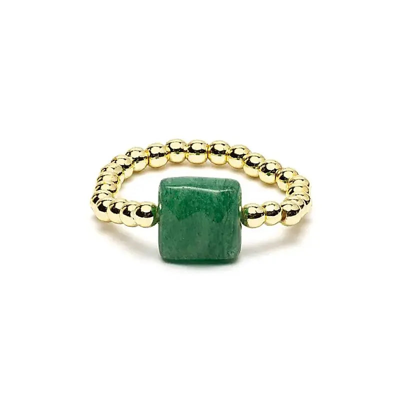 Bague élastique en aventurine verte facettée 2 cm, bijou porte-bonheur en pierre naturelle