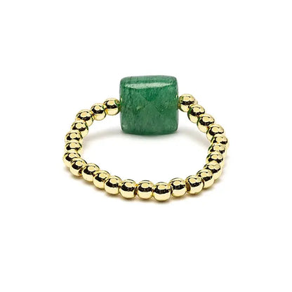 Bague aventurine verte facettée 2 cm, bague extensible pour chance et optimisme