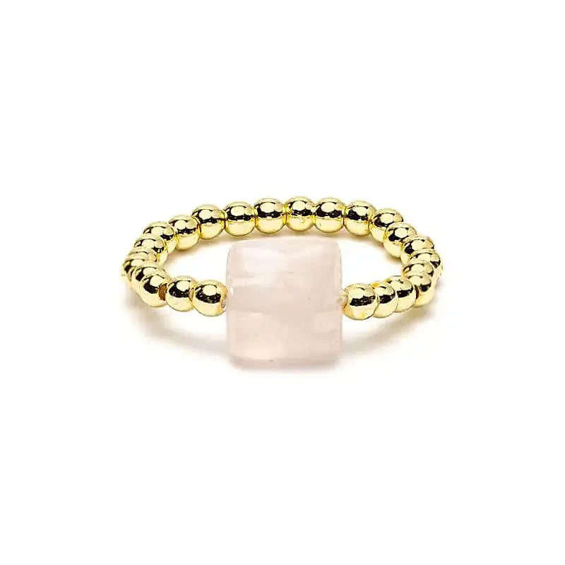Bague en quartz rose facetté sur élastique bijou délicat pour femme