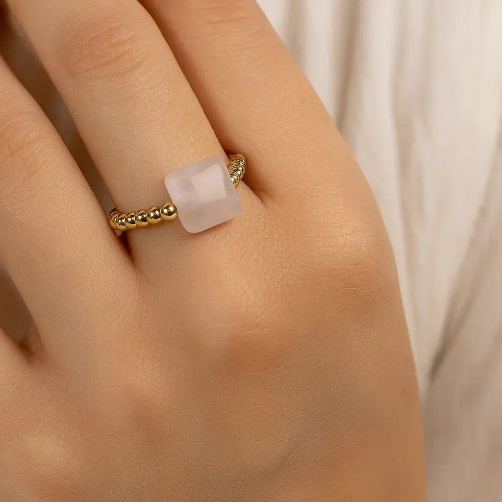 Bague élastique Quartz Rose facetté