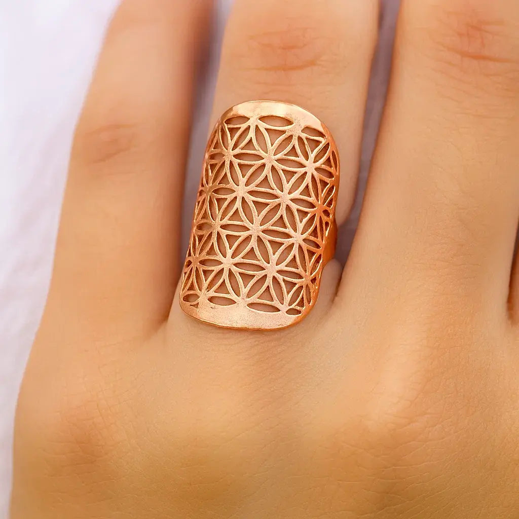 Bague fleur de vie en laiton couleur cuivre