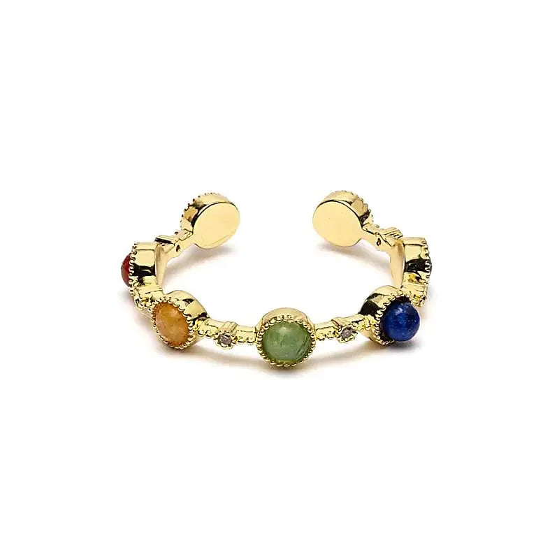 Bague ouverte 7 pierres des chakras 2 cm, bijou d’harmonisation énergétique