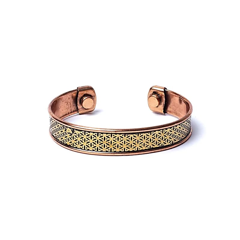 magnifique bracelet cuivre magnétique au motif de fleur de vie