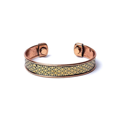 magnifique bracelet cuivre magnétique au motif de fleur de vie