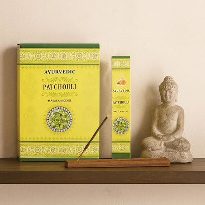 Bâtonnets d’encens ayurvédique Patchouli aux senteurs boisées pour ancrage et relaxation naturelle