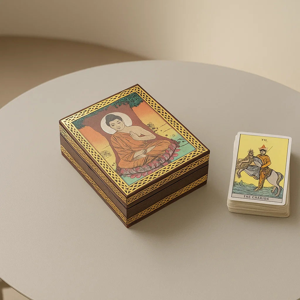 Boite artisanale a bijoux ou tarot, arbre de la Bodhi