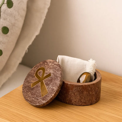 Boite symbole Ankh ovale en pierre à savon