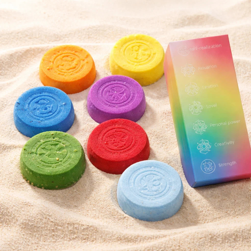Bombes de bain 7 chakras colorées pour rituel relaxant et équilibre des énergies