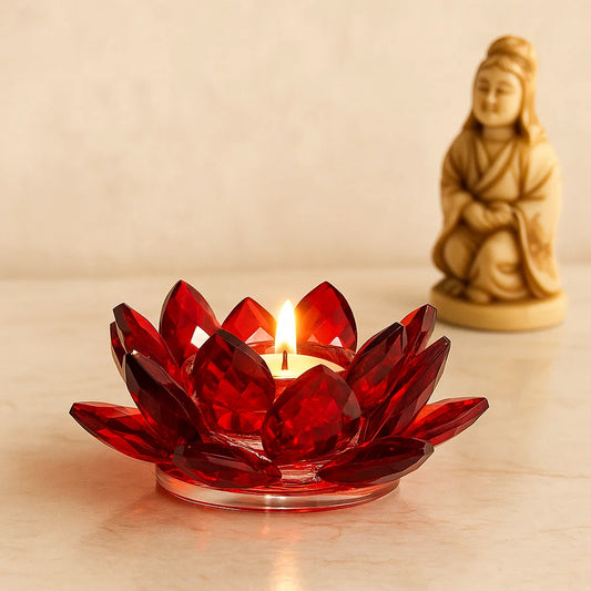 Bougeoir Lotus en Cristal Couleur – 11 x 5.5 cm