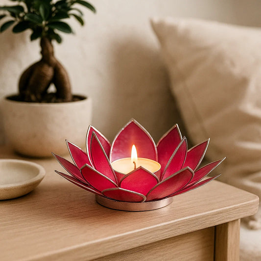 Bougeoirs Lotus - Bords Argentés 13.5 cm