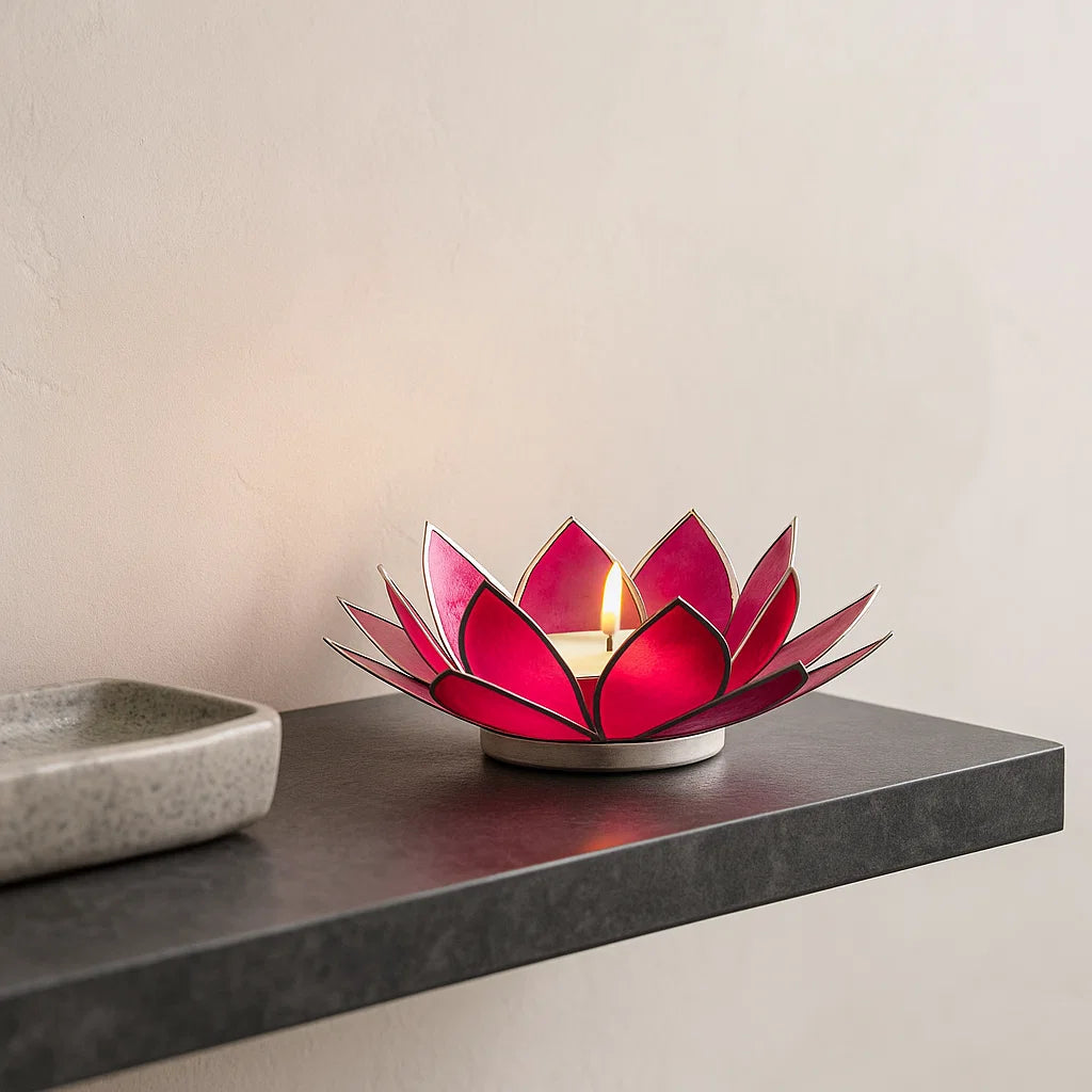Bougeoirs Lotus 7 Chakras - bords argentés
