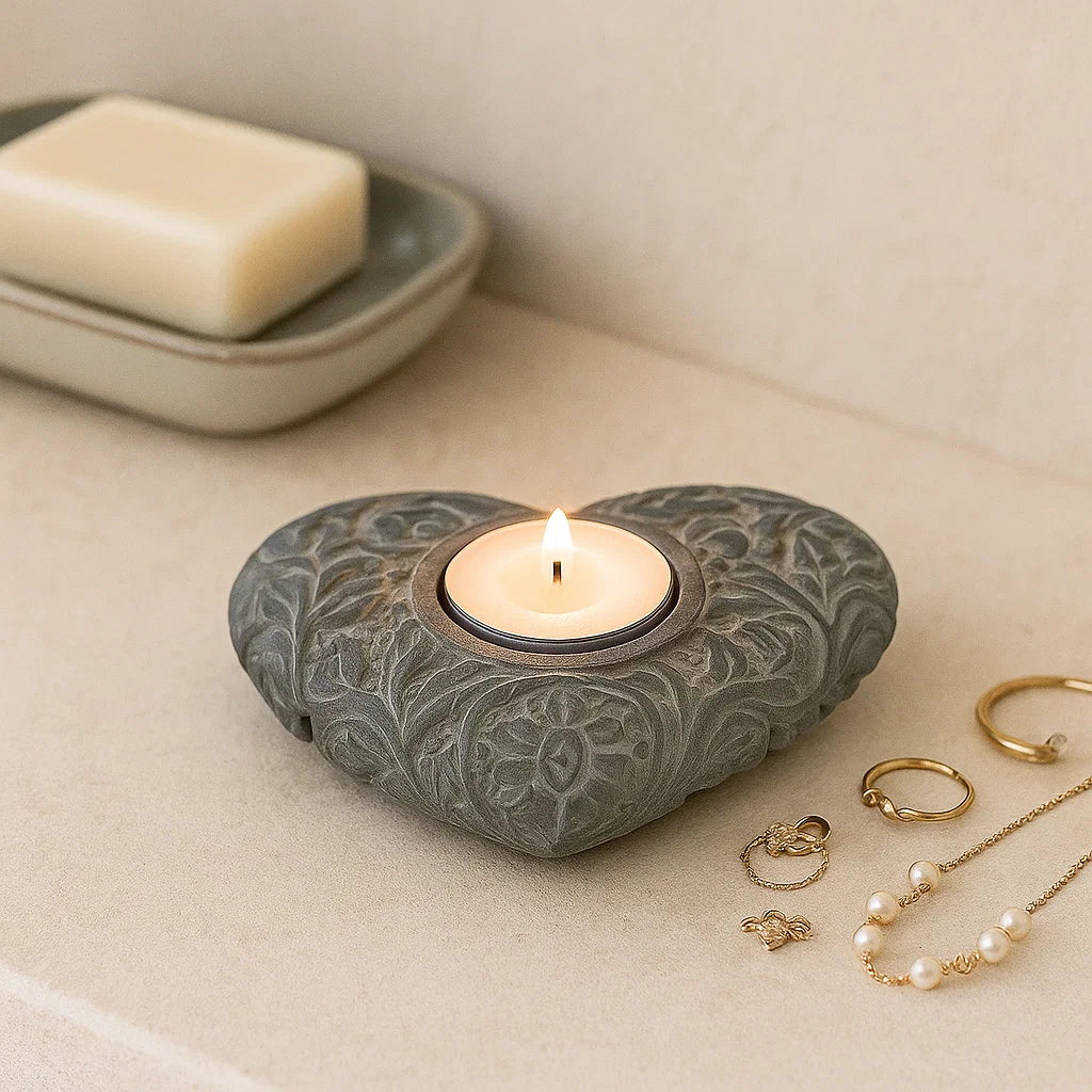 Bougeoir/brûle encens en pierre en forme de coeur