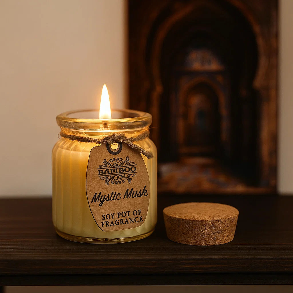 Bougie parfumee Musc Mystique en cire de soja – fragrance orientale et profonde