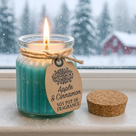 Bougie parfumee Pomme et Cannelle en cire de soja – fragrance gourmande et chaleureuse