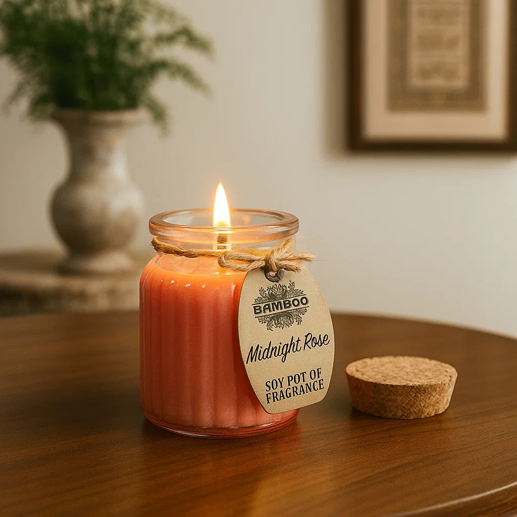 Bougie parfumee Rose de Minuit en cire de soja – fragrance florale profonde et elegante