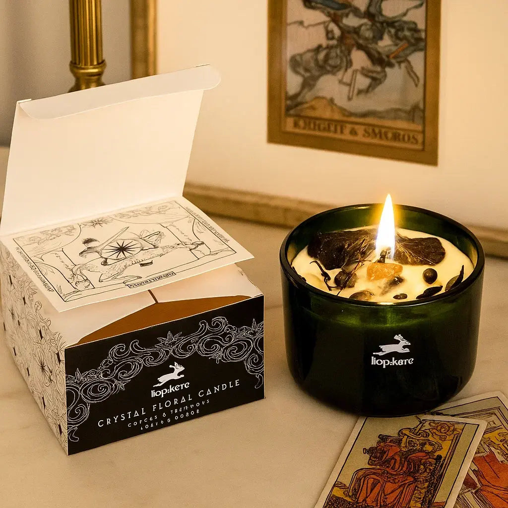 Bougie Magique Cristal Chevalier des Épées avec obsidienne noire et cèdre