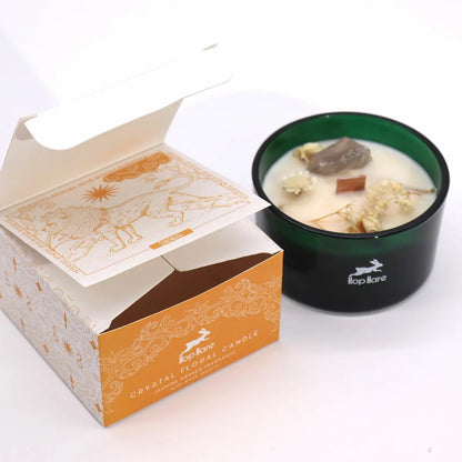 Bougie fleur et gemmes Le Lion pour créer un cocon zen à la maison et purifier l’énergie de la pièce