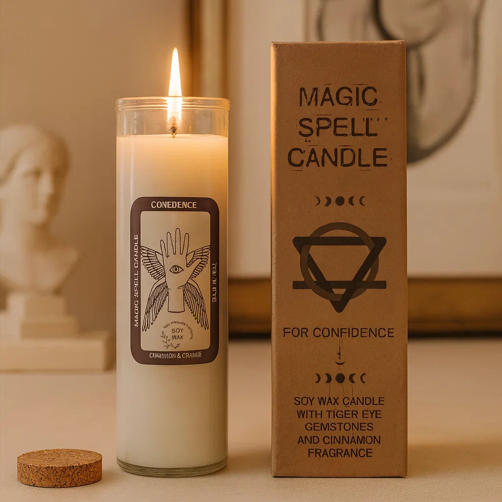 Bougie magique Confiance avec pierres naturelles – renforcer l’estime de soi et l’assurance intérieure