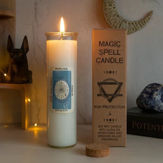 Bougie magique Protection avec pierres naturelles – purification, apaisement et sécurité énergétique