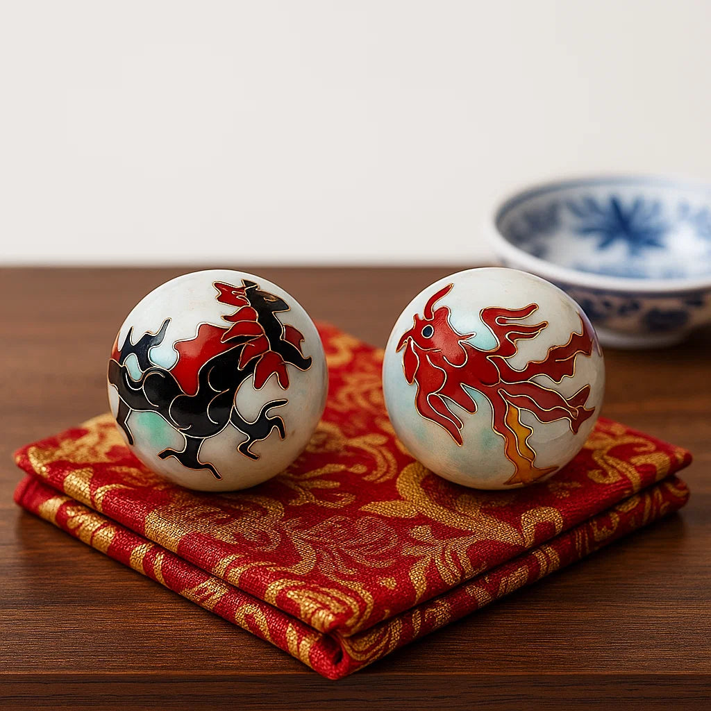 Boules de santé Qi Gong Phénix et dragon - 3.5 cm