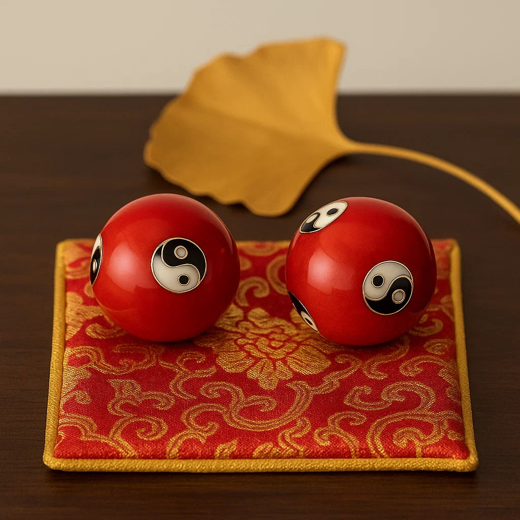 Boules de santé Qi Gong Yin et Yang rouge - 3.5 cm
