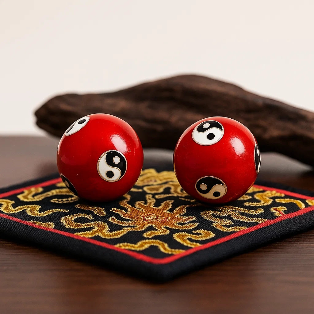 Boules de santé Qi Gong Yin et Yang rouge - 4 cm