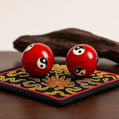 Boules de santé Qi Gong Yin et Yang rouge - 4 cm