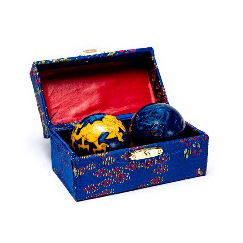 Coffret de boules musicales de Relaxation argentées Écrin en bois