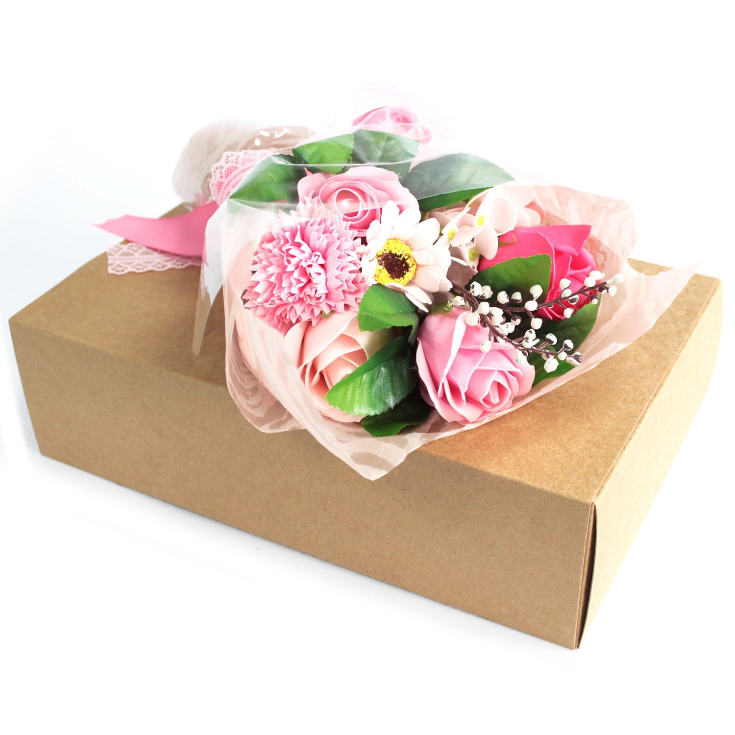 Bouquet de Fleurs de savon Rose sur son coffret