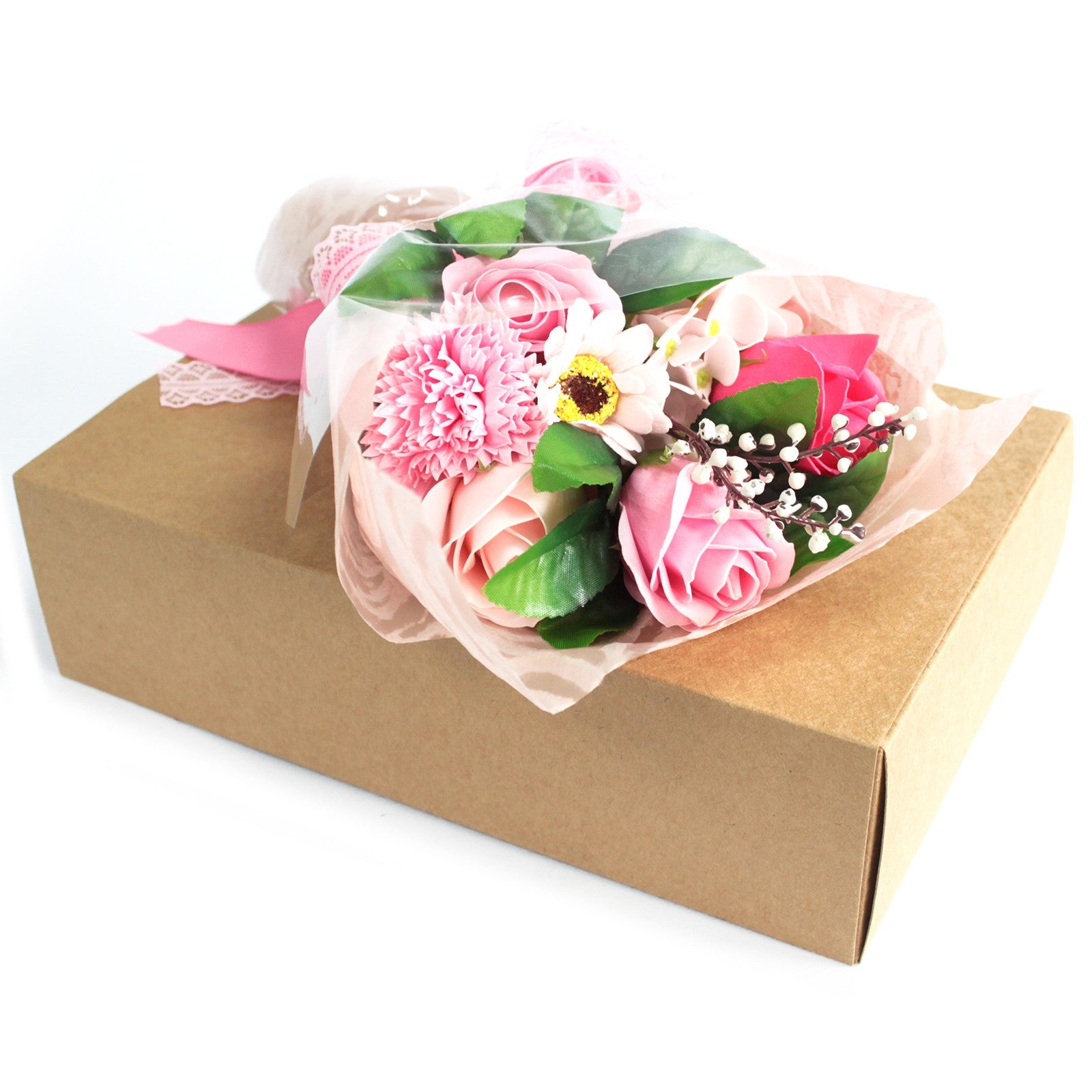 Bouquet de Fleurs de savon Rose sur son coffret