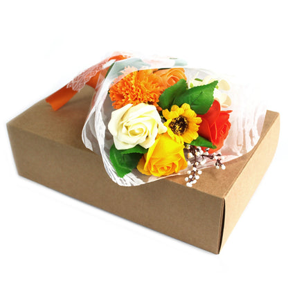 Bouquet de Fleurs de savon Orange sur son coffret