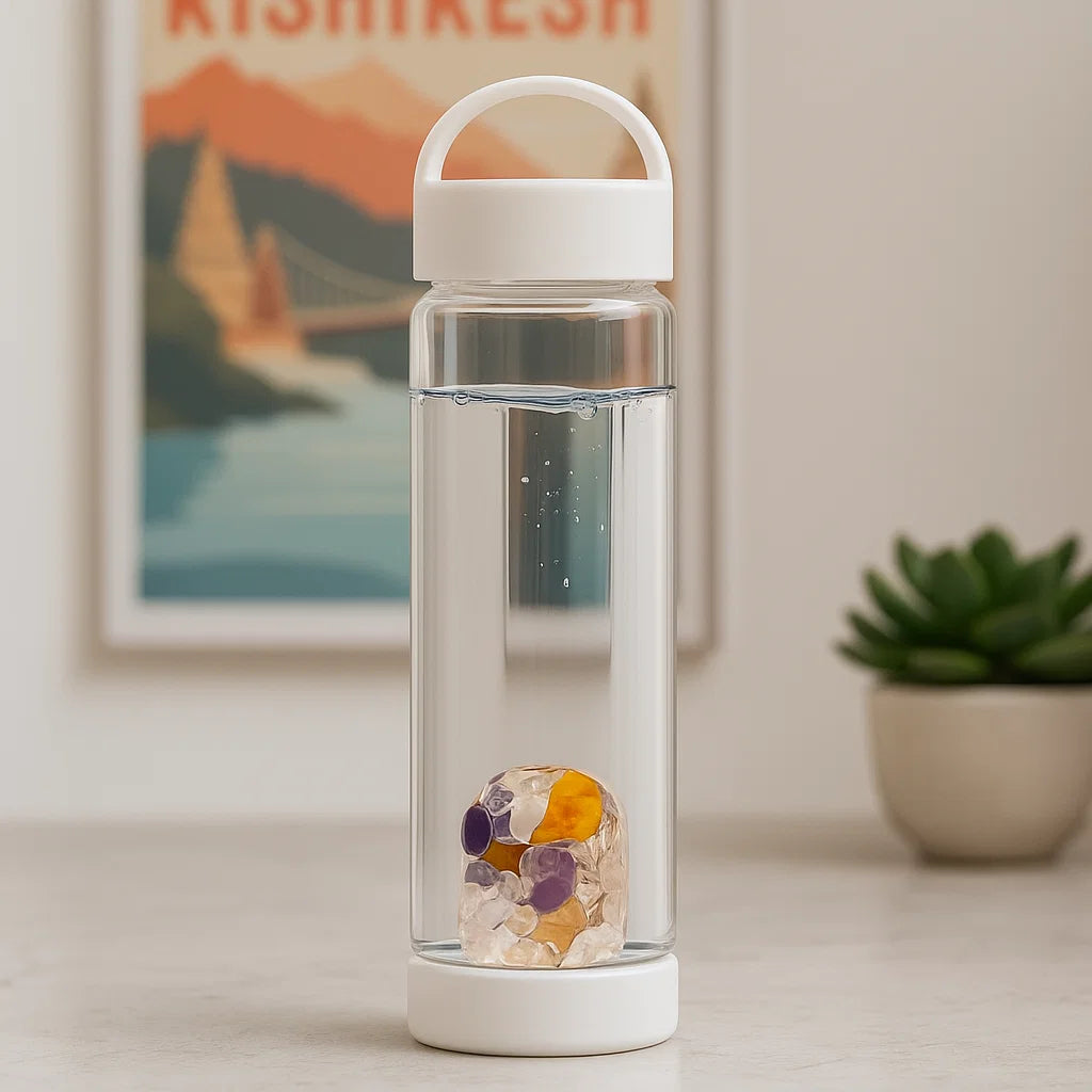 Bouteille VitaJuwel ViA Prana Blanche 500 ml en verre avec pierres précieuses