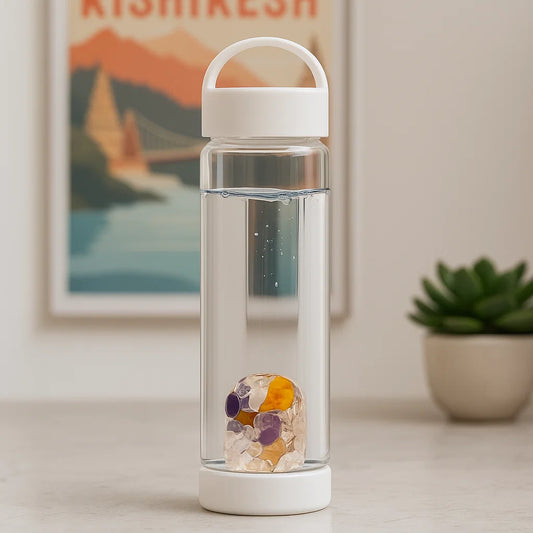 Bouteille VitaJuwel ViA Prana Blanche 500 ml en verre avec pierres précieuses