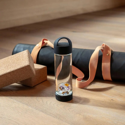 Bouteille VitaJuwel ViA Prana Noire 500 ml en verre avec pierres précieuses